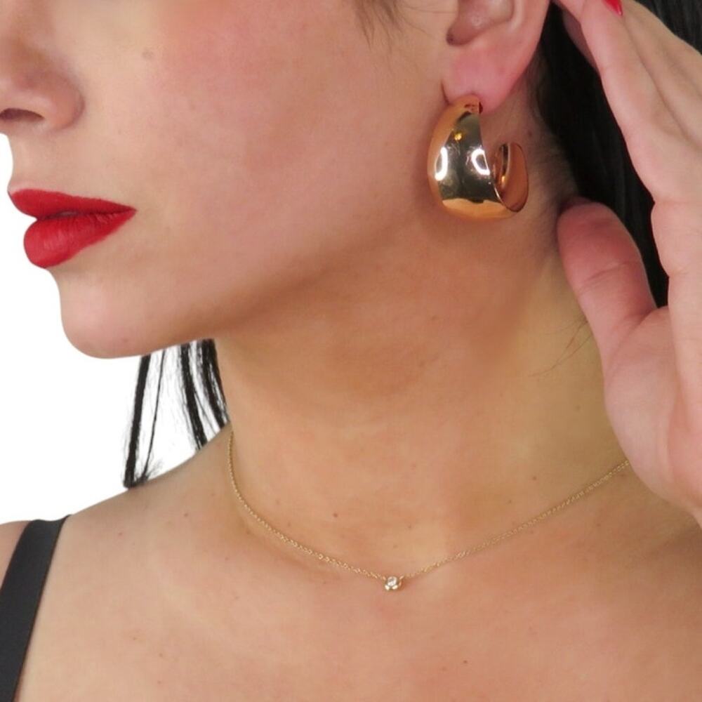 1980s Vintage Gold Hoop Earrings Chunky Thick Hoops Earrings 1"